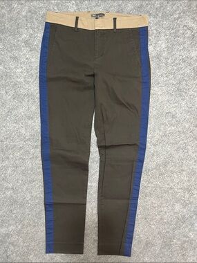 Vince Olive Green Chinos with Blue Side Stripe and Tan Waistband